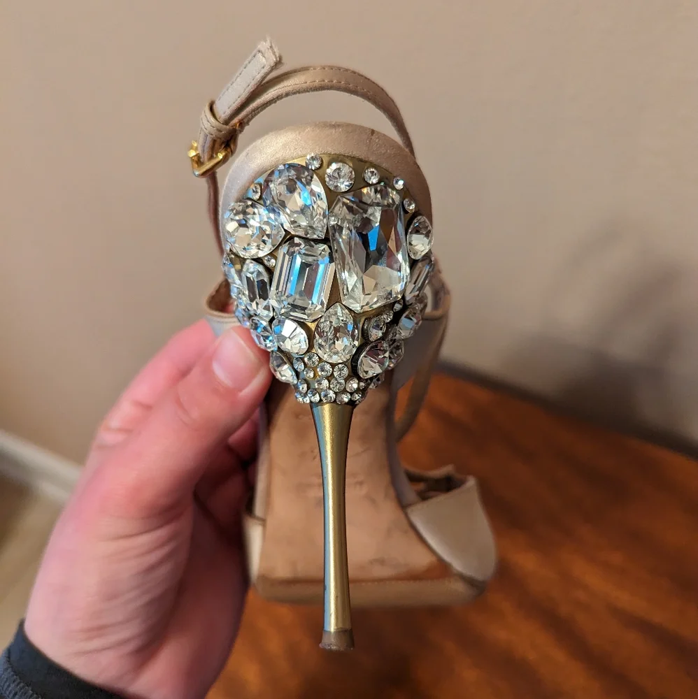 MIU MIU slingback satin crystal stiletto sandal heels - Picture 10 of 12